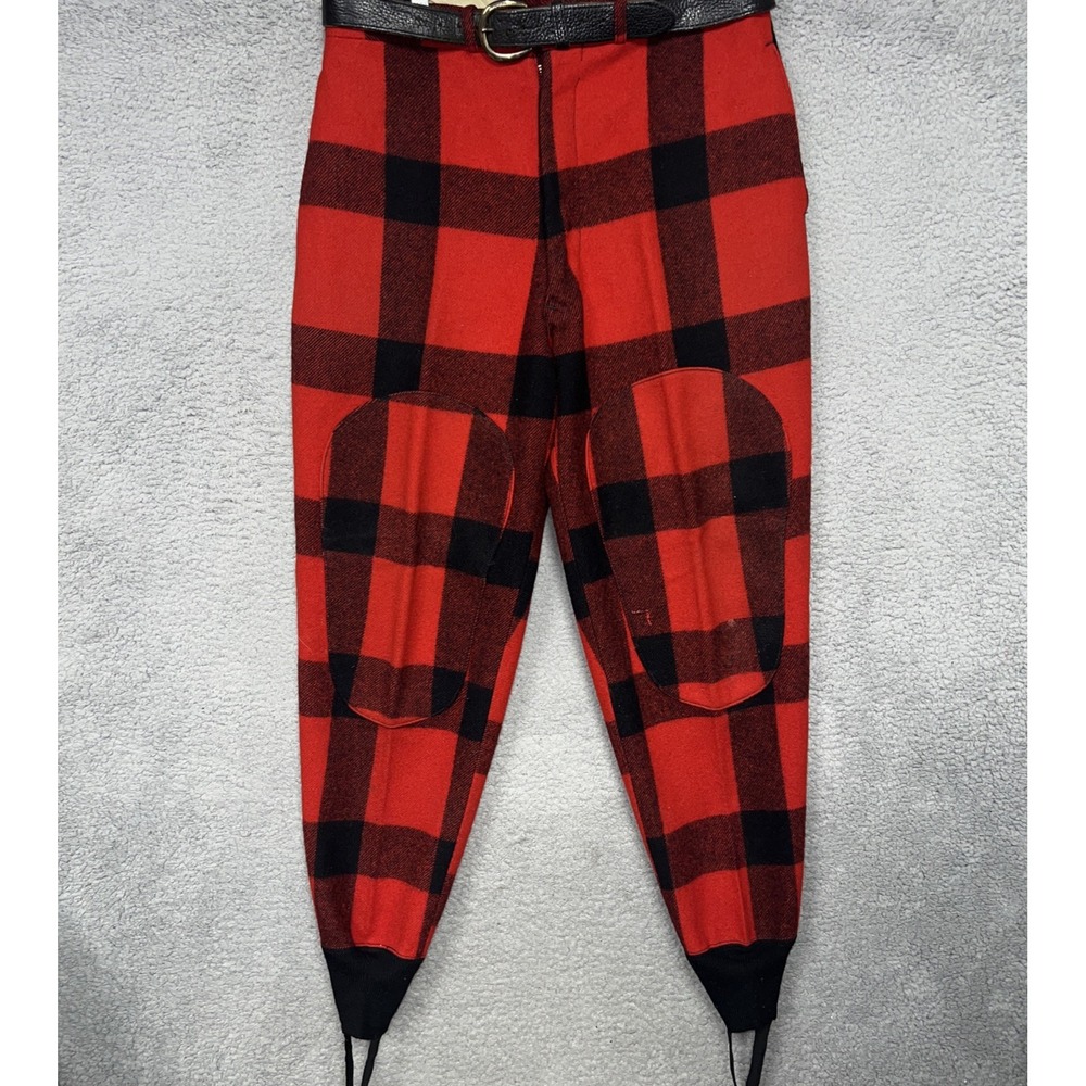 VTG Woolrich‎ Mackinaw Pants Red Black Buffalo Plaid Wool Knee Patch Hunting USA